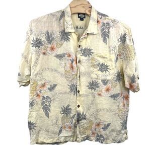 Tommy Bahama Hawaiian Shirt 2XL Linen Beige Button Short Sleeve Beach Tropical